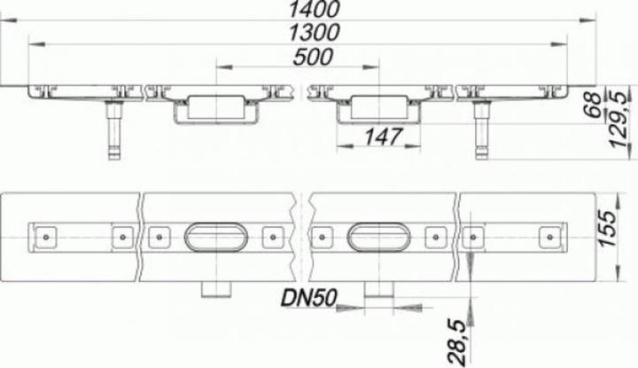 Produktbild Dallmer Duschrinne CeraLine Nano F 1300mm, 524713, DN 50 Bauhöhe 68mm (1540 mm)