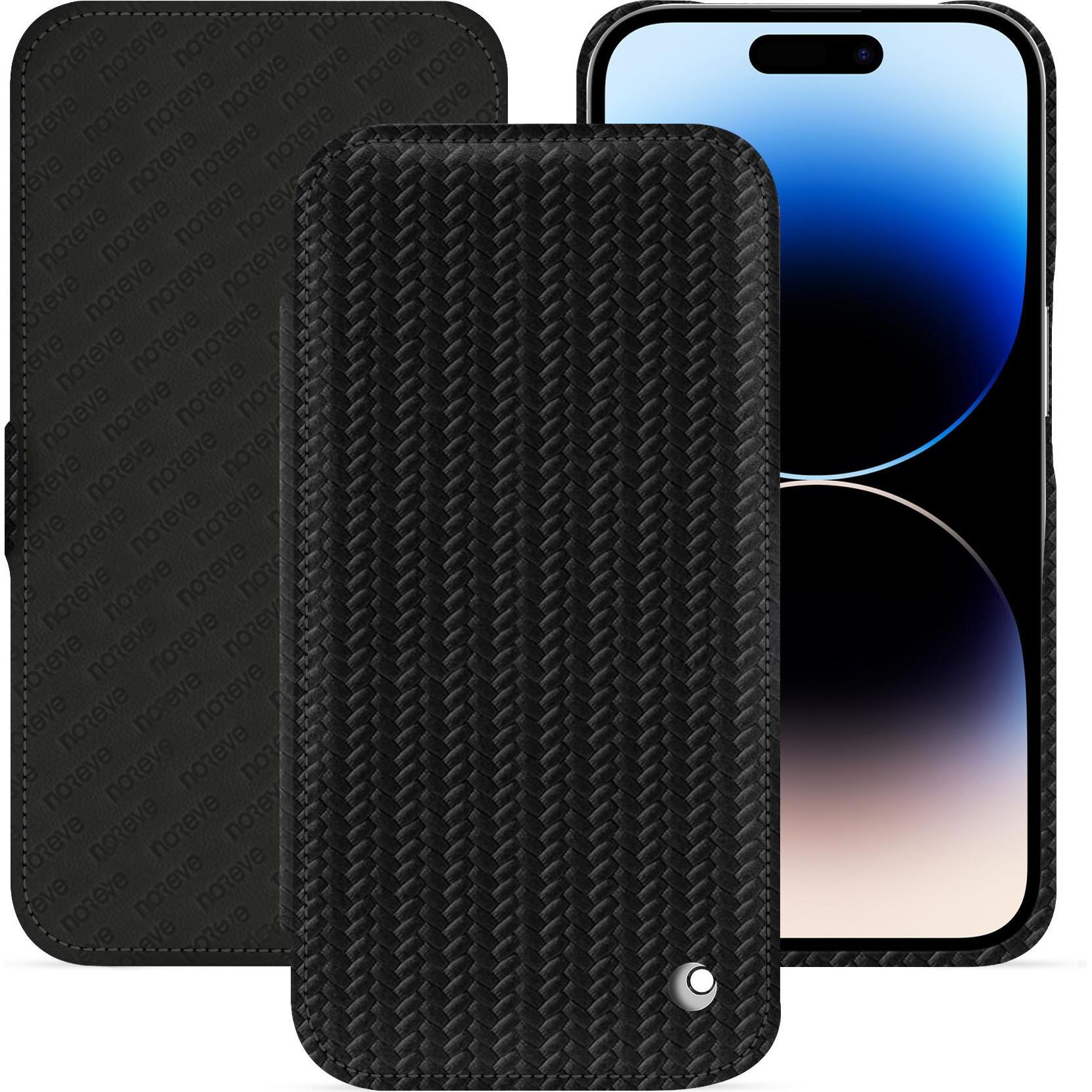 Noreve Lederschutzhülle horizontal (Apple iPhone 15 Pro), Smartphone Hülle, Schwarz