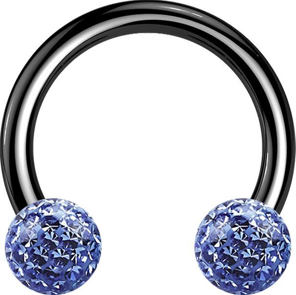 Immagine prodotto Star Piercing Micro Circular Barbell nero con due sfere di cristallo strato protettivo epossidico azzurro (senza ottone, Titanio G23)
