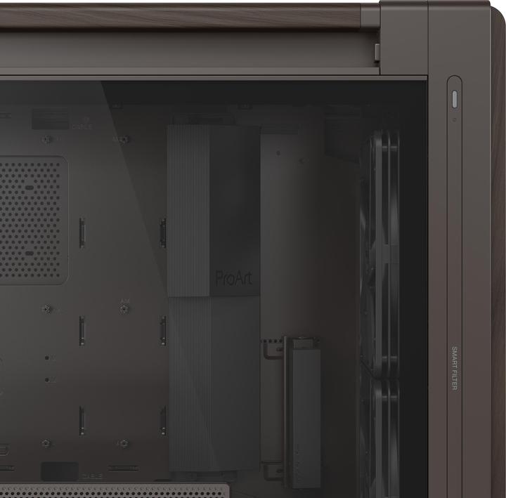 Actual product image ASUS case PROART PA602 WALNUT WOOD RETRO TG, Mid Tower, průhledná bočnice, hnědá (ATX, DTX, mATX, Mini-DTX, Mini-ITX)