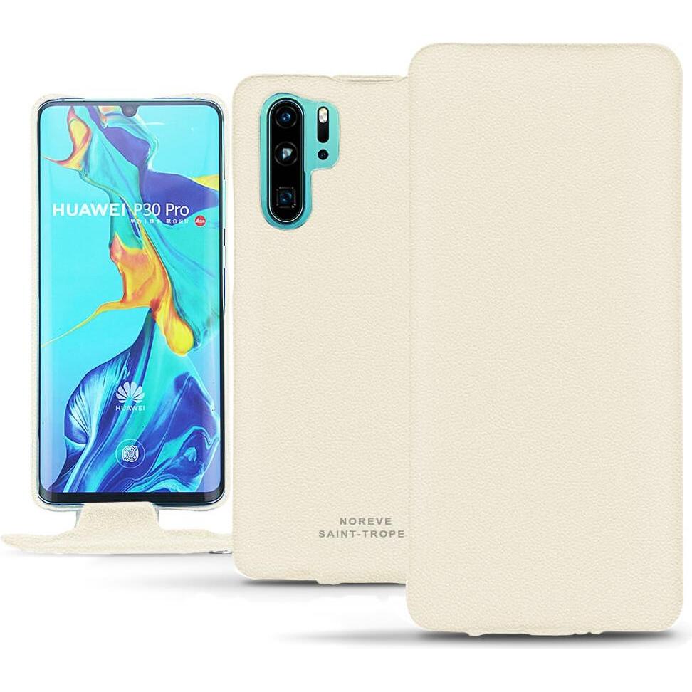 Noreve Lederschutzhülle vertikal (Huawei P30 Pro), Smartphone Hülle, Weiss