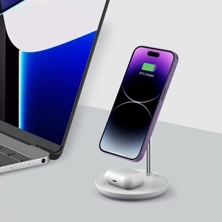 Actual product image Tech-Protect Dock station QI15W-A39 2IN1 MAGNETIC MAGSAFE WIRELESS CHARGER White (15 W)