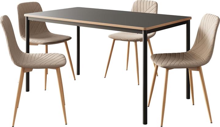 Image du produit En.Casa Essgruppe Lindesberg 5-tlg. rechteckige Tischplatte Grau/Hellbraun (Panneau de bois MDF)