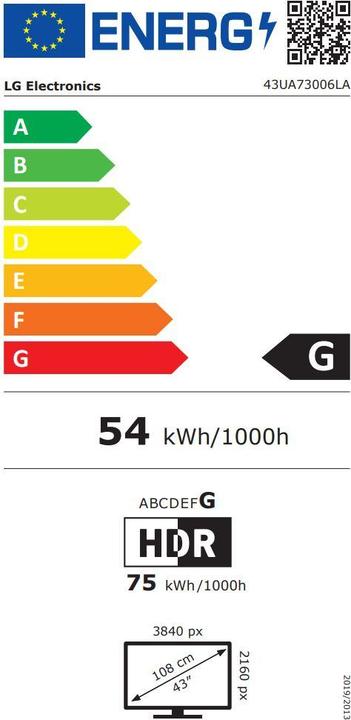 Label énergétique LG 43UA73003LA (43", LED, 4K, 2025)