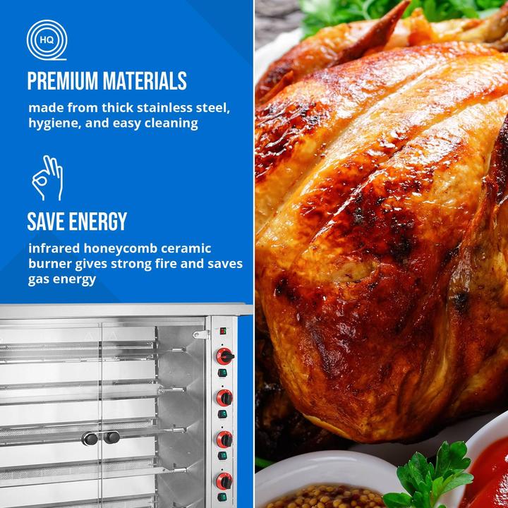 Produktbild Royal Catering Gas-Hähnchengrill 5 Spiesse mit Beleuchtung und Rädern 5 x 5 kW Edelstahl