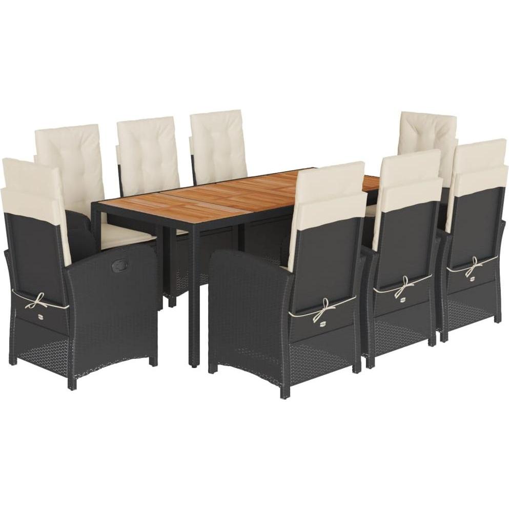 VidaXL, Gartentisch + Balkontisch, Gartenmöbel Essgruppe Gartengarnitur Sitzgruppe 9tlg. Schwarz Poly Rattan (190 cm)