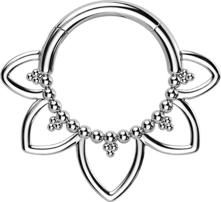 Immagine prodotto Star Piercing Anello a micro segmenti incernierato con sfere d'argento in filigrana con cuori (senza ottone, Titanio)