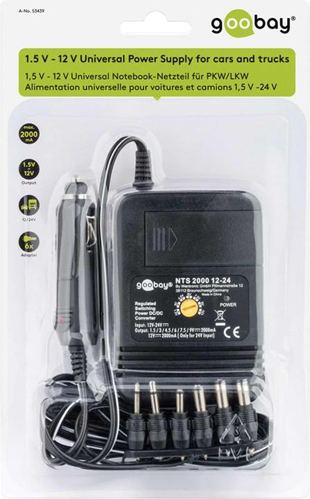 Immagine prodotto Goobay Alimentatore universale per notebook da 12 V - 24 V per auto/camion (24 W)