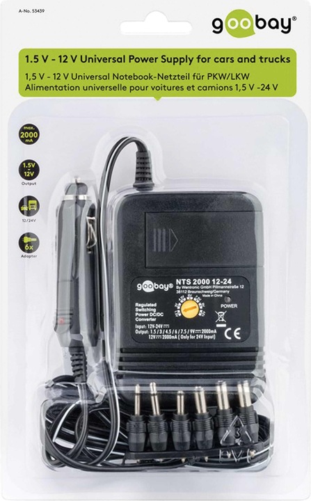 Immagine prodotto Goobay Alimentatore universale per notebook da 12 V - 24 V per auto/camion (24 W)