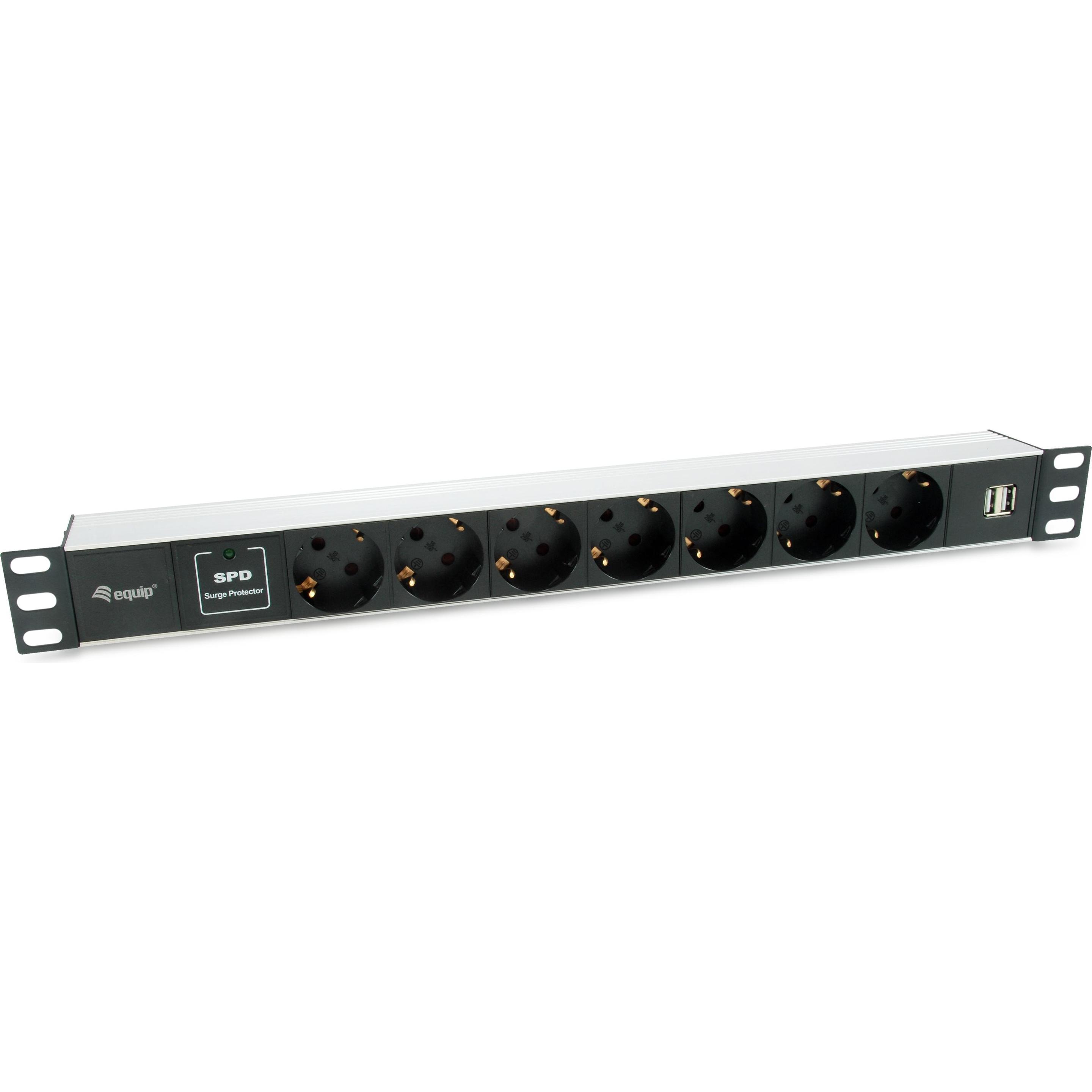 equip, Steckdosenleiste, Steckdosenleiste 1HE8fach Schuko16A, Kabl. si (7 x, CEE 7/3, 1.80 m)