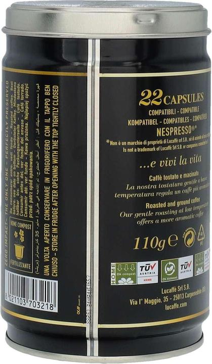 Valeurs nutritives et ingrédients Lucaffe Capsules Nespresso Mr. Exclusive 100% Arabica (22 capsules dans une boîte en aluminium) (22 x Port.)