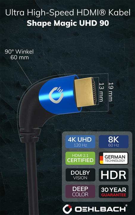 Produktbild Oehlbach HDMI AV Anschlusskabel (1x HDMI-Stecker - 1x HDMI-Stecker) 1 m Schwarz (1 m, HDMI, 2.1)