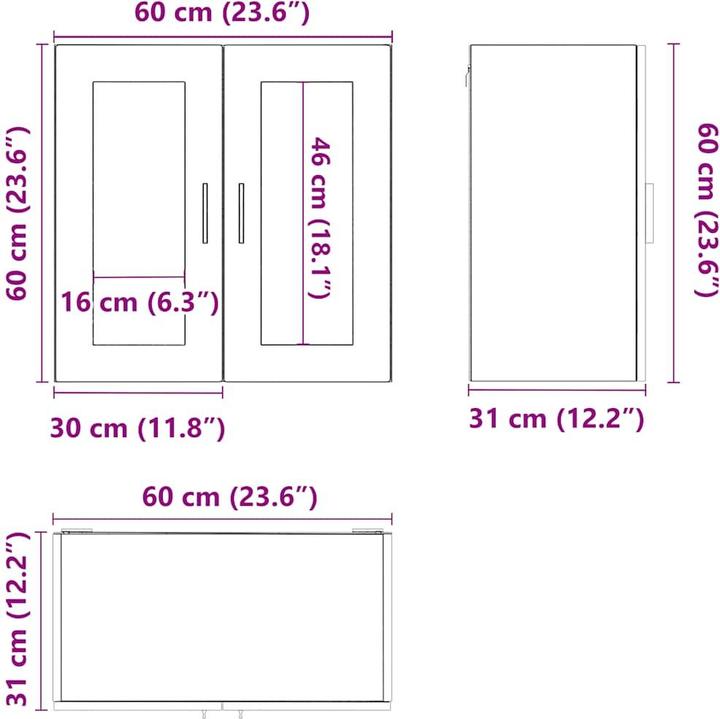 Image du produit VidaXL Armoire de cuisine suspendue avec porte vitrée Porto brun imitation chêne (60 x 31 x 60 cm)