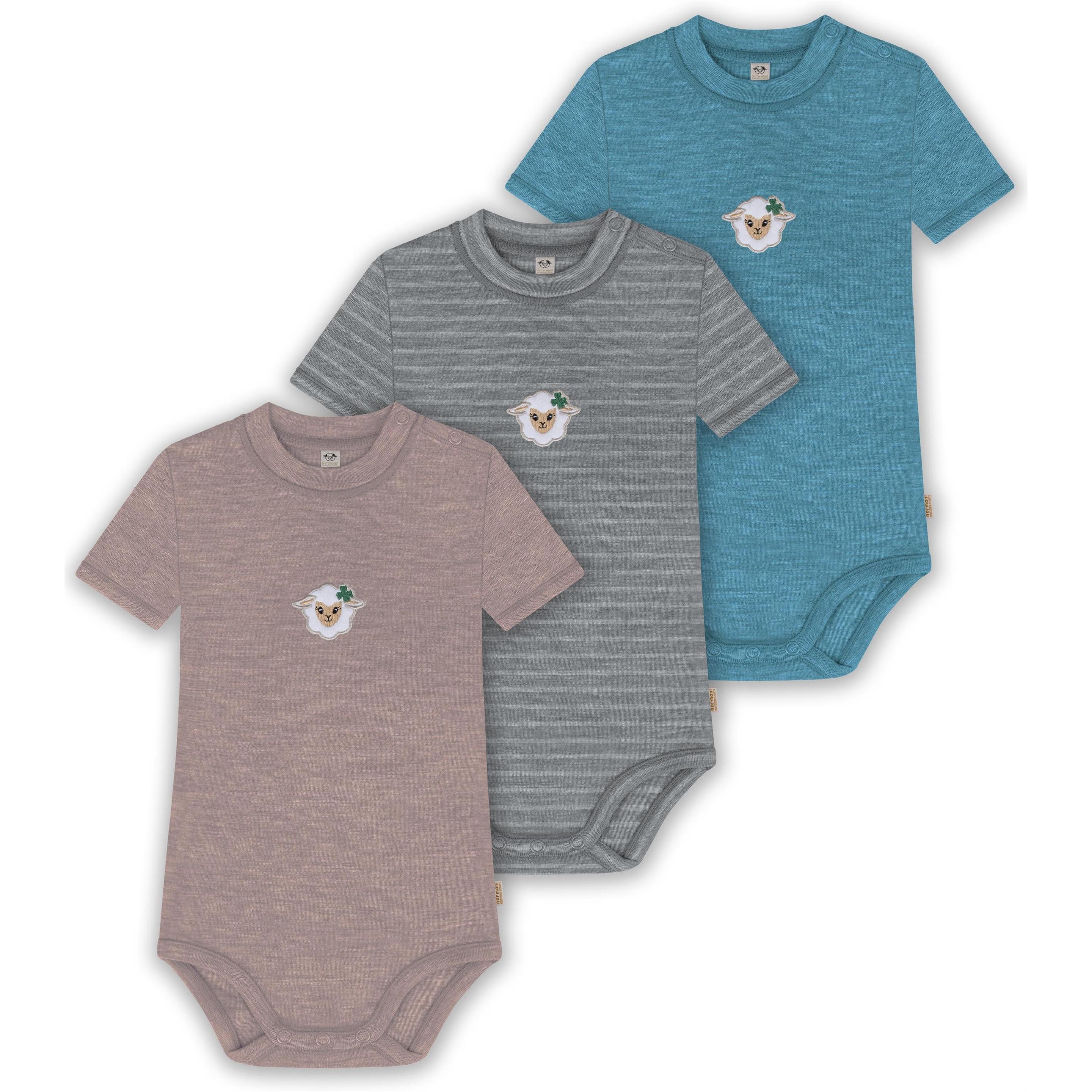 Normani, Herren, Body, 3er Set Baby Merino Kurzarmbody „Tihoi" - 9323, Blau, (80)