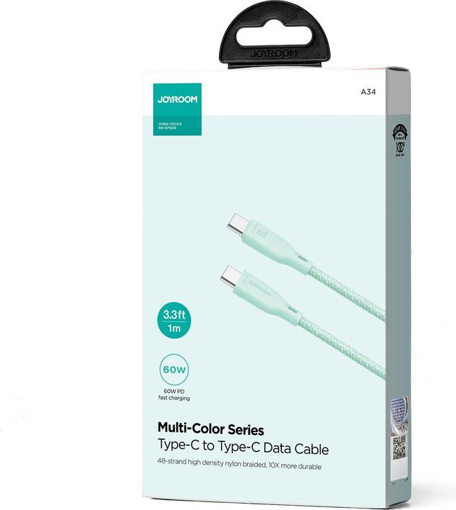 Produktbild Joyroom Multi-Color Series SA34-CC3 USB-C/USB-C-Kabel 60 W, schnelle Übertragung, 1 m – Grün (1 m, 60 W)