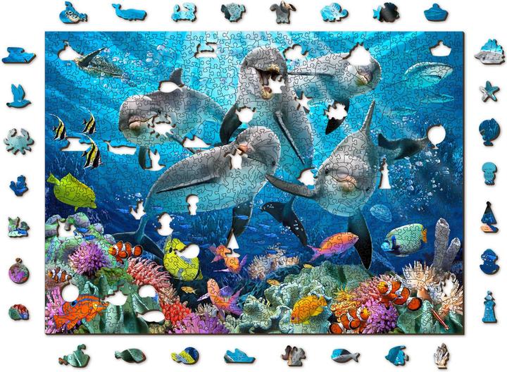 Actual product image WoodenCity WOODEN CITY Happy Dolphins 1000 Wooden Puzzle Jigsaw Puzzle with unique shapes (1000 pieces)