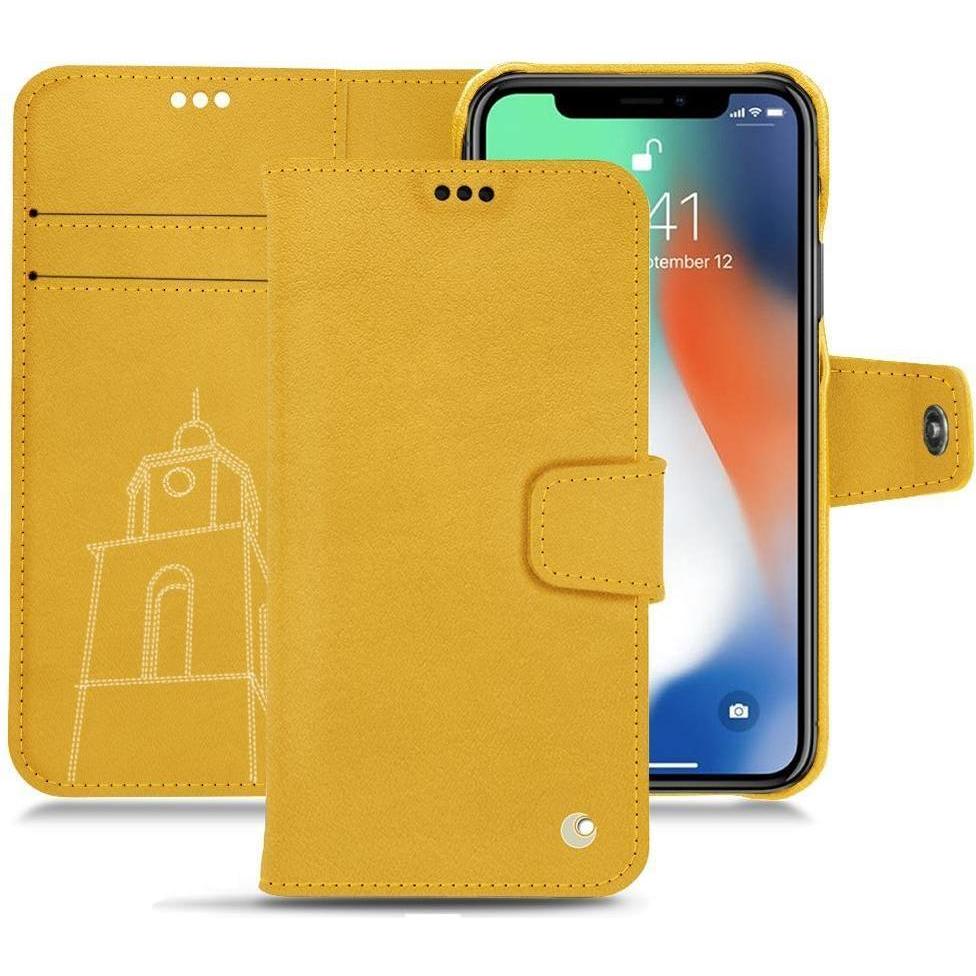 Noreve Lederschutzhülle Wallet (Apple iPhone XS Max), Smartphone Hülle, Gelb