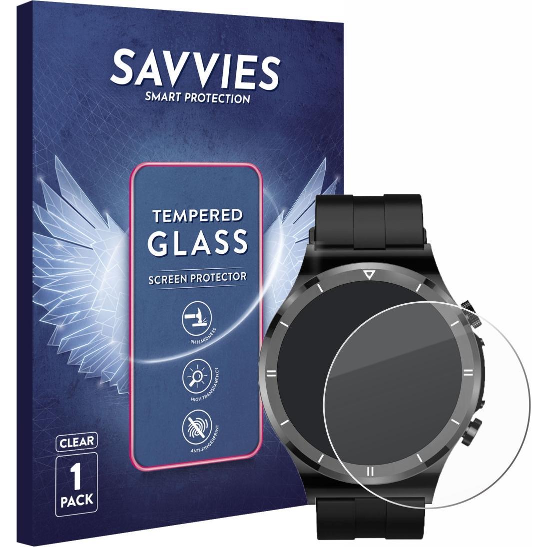 Savvies Panzerglas Schutzglas Displayschutz, Smartwatch Schutzfolie, Transparent