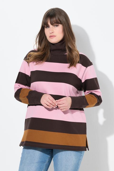 Immagine prodotto Ulla Popken Felpa in cotone biologico con righe, collo alto e maniche lunghe (50, 52)