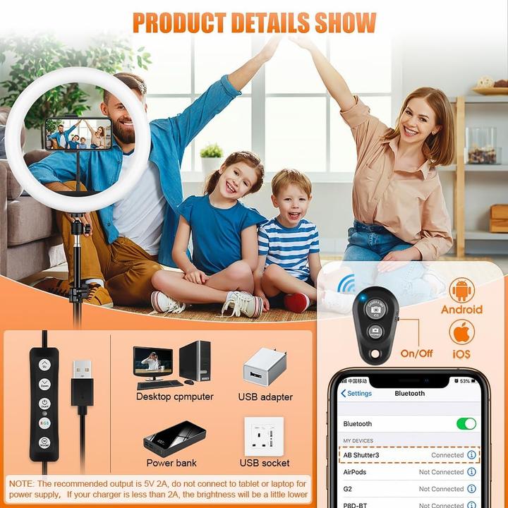 Produktbild GerTong Ringlicht mit Stativ & Handyhalter (Ringlicht)