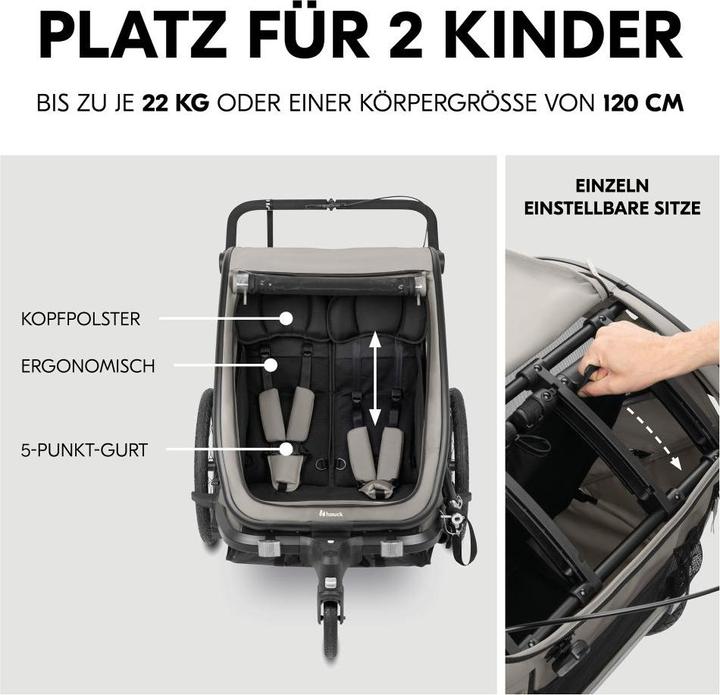 Actual product image Hauck 3in1 Fahrradanhänger Bike N Walk Duo für