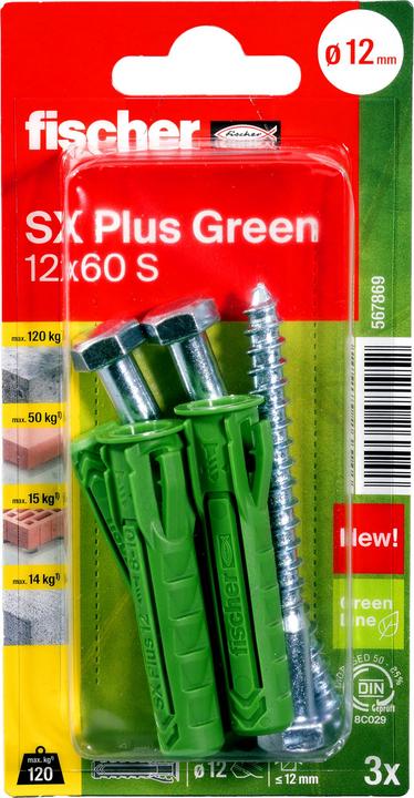 Actual product image Fischer Dowel SX Plus Green 12x60 S K (3 pcs.)