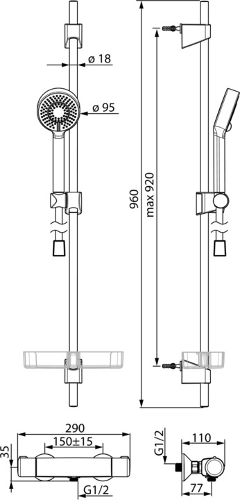 Produktbild Hansa micra renovatieset glijstangset met douchekraan thermostatisch m. basicjet glijstangset 92cm chroom