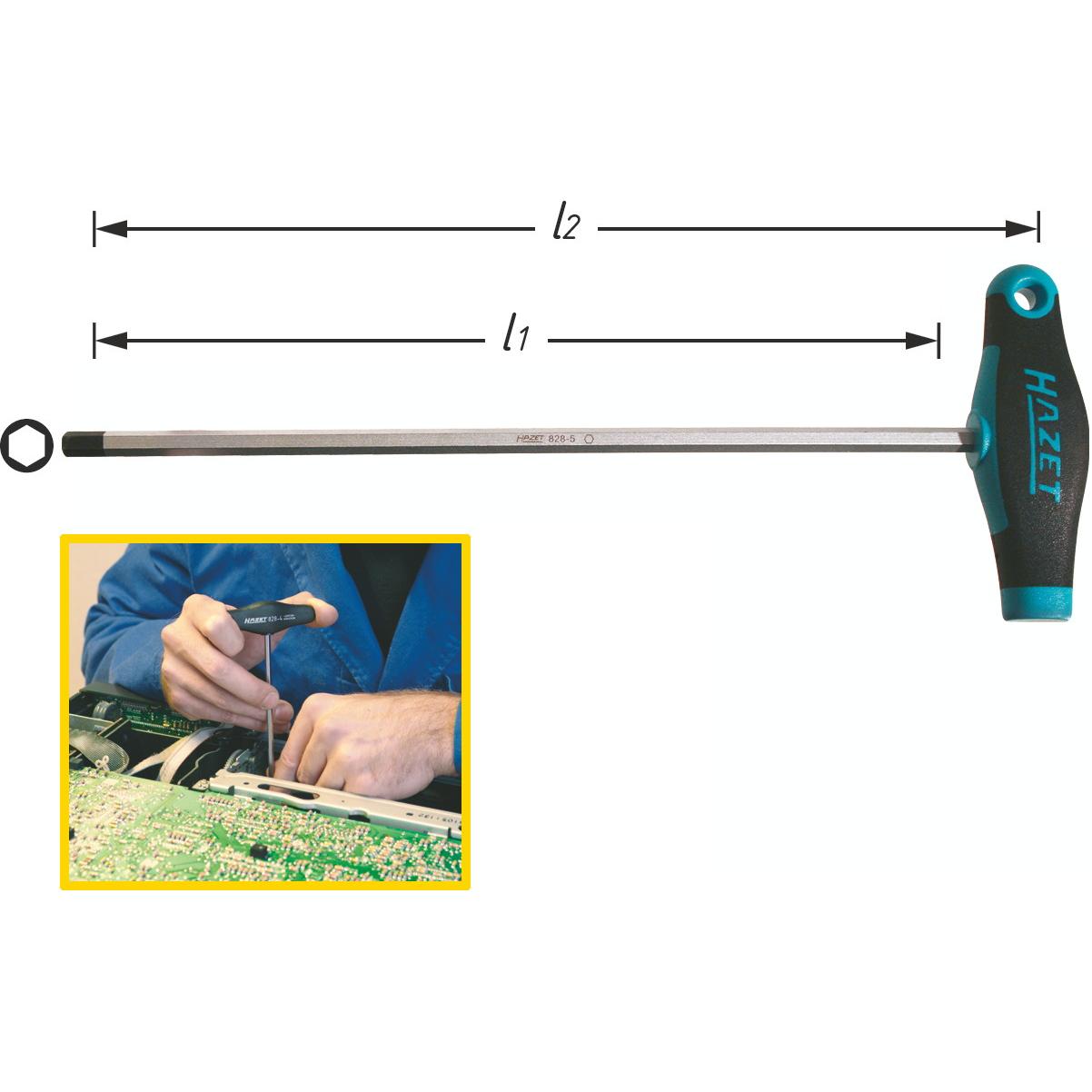 Thumbnail - HAZET, Schraubenzieher, Schraubendreher ∙ mit T-Griff 828-4 ∙ Innen Sechskant Profil ∙ 4 mm (Innensechskant)