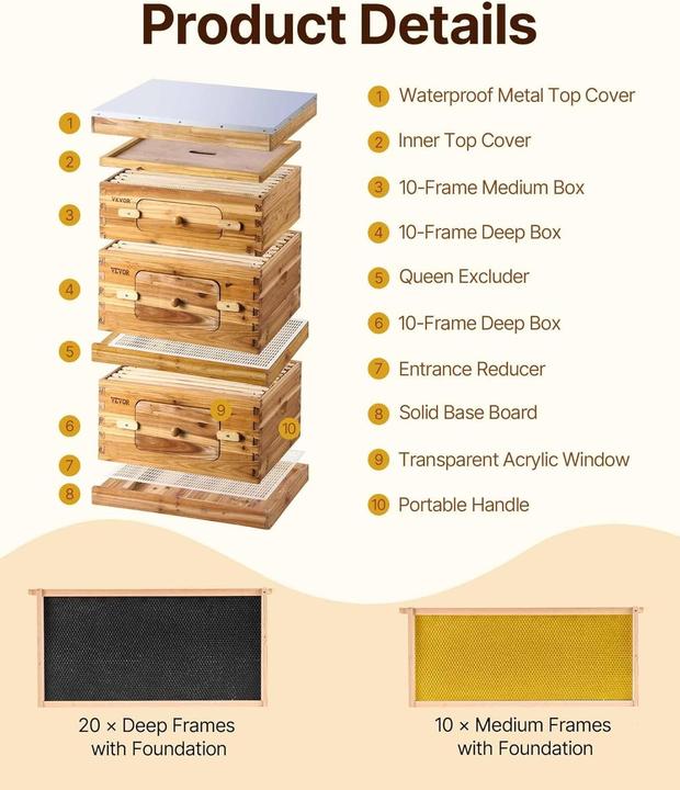 Actual product image Vevor Bee Hive Starter Kit