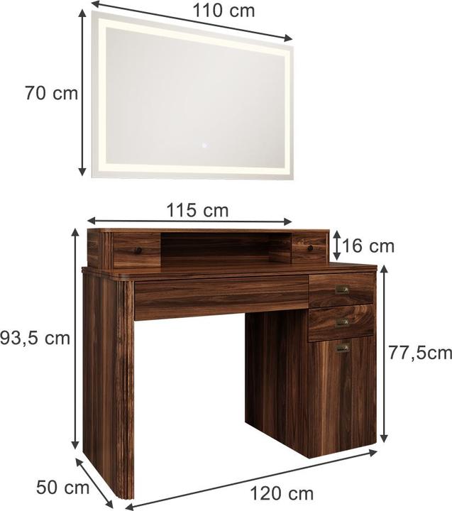 Actual product image Vicco Vanity table Neria, Rustic oak, 120 cm with LED mirror (120 x 50 x 93.50 cm)
