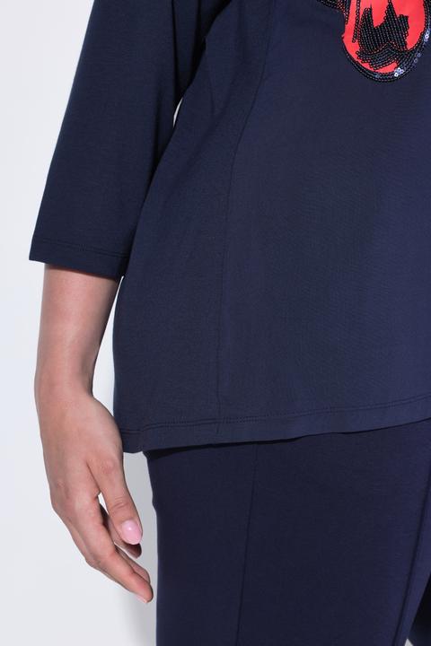 Produktbild Ulla Popken Shirt, Blüten-Applikation, Oversized, Rundhals, 3/4-Arm (58)