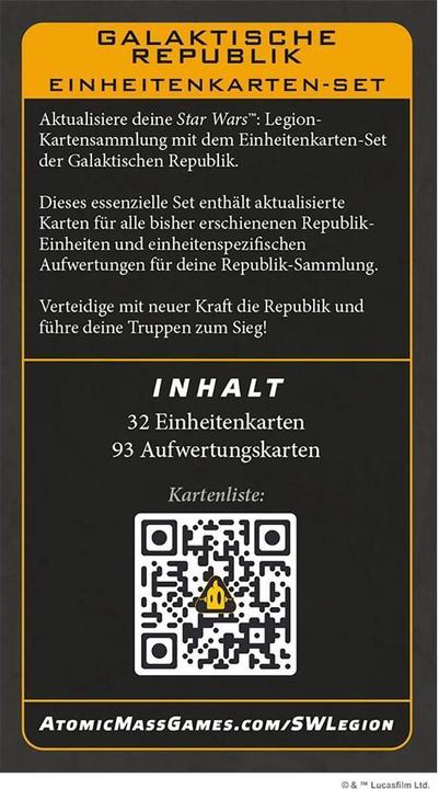 Produktbild Atomic Mass Games Star Wars: Legion – Galaktische Republik Einheitenkarten-Set (Deutsch)