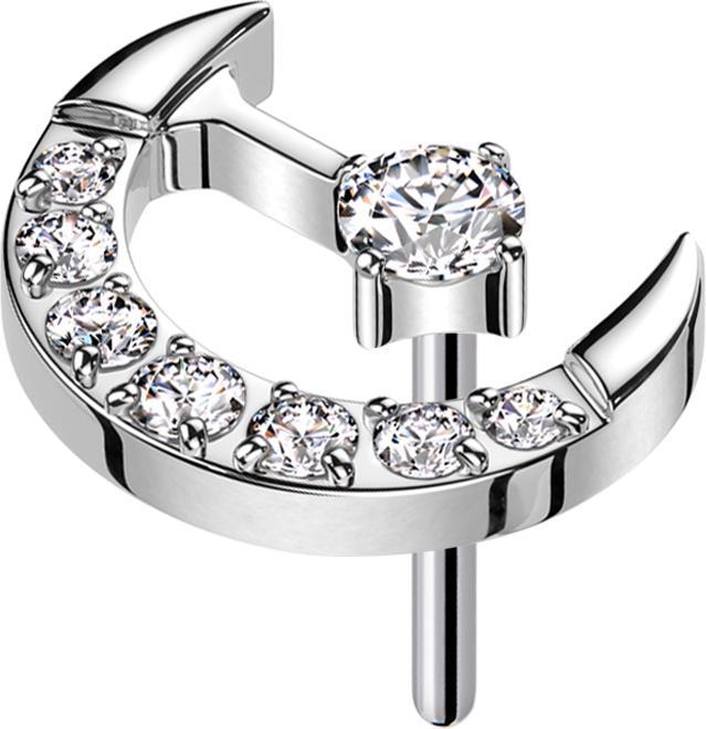 Immagine prodotto Star Piercing Threadless mezzaluna argento cristalli argento centro cristallo argento (senza ottone, Titanio)