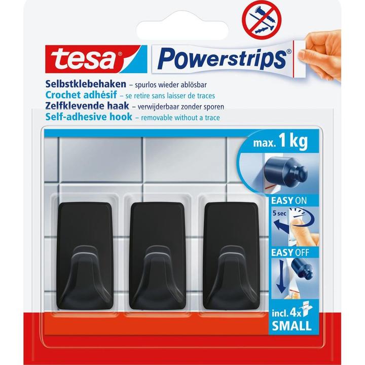 Produktbild tesa Powerstrips Klebehaken SMALL Eckig - 3 x selbstklebende Wandhaken