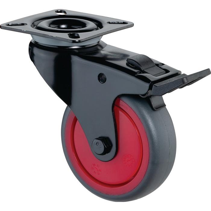 BS Rollen, Möbelrollen, Lenkrolle mit Feststeller Rad-Ø 50 mm Tragfähigkeit 50 kg mit Anschraubplatte mit Totalfeststell...