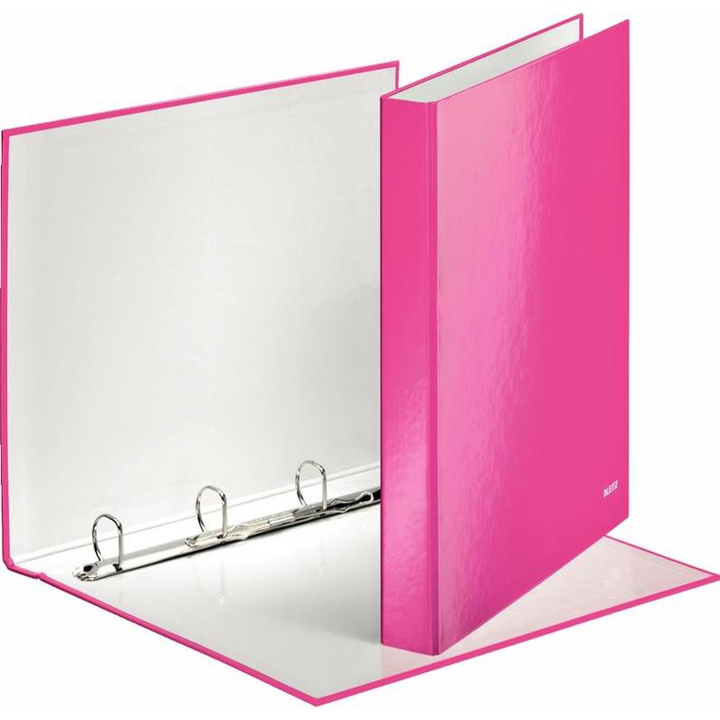 Leitz, Ordner, Ringbuch WOW, DIN A4, Hartpappe, pink 4 D-Ring-Mechanik, Rückenbreit: 40 mm, Ringdurchmesser: (A4, 40 mm)