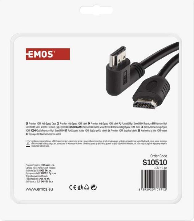 Actual product image Emos High Speed HDMI cable 2.0 A male - A male 90° 5m (5 m, HDMI, 2.0)