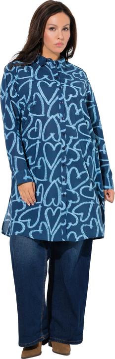 Immagine prodotto Ulla Popken Blusa dal taglio lungo con cuori, collo da camicia e maniche lunghe (62)