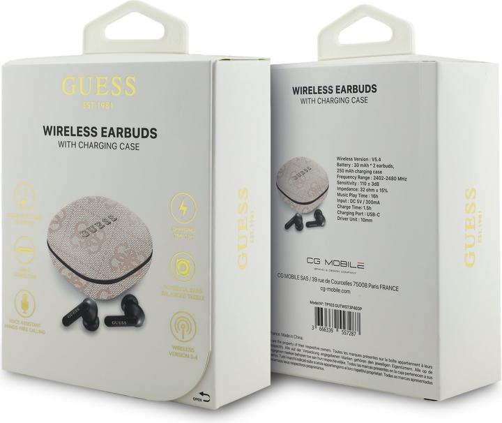 Actual product image Guess Bluetooth Kopfhörer PU 4G Script Logo ENC TWS mit Sprachassistent und 16h Akkulaufzeit (ANC, 16 h, Wireless)