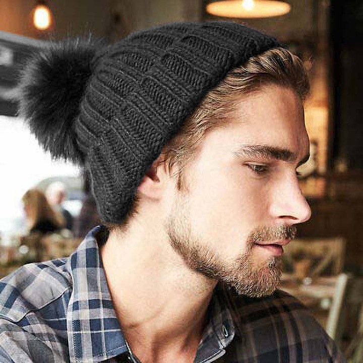 Image du produit Beechfield Bonnet tricoté Verbier adulte avec pompon en fourrure synthétique (Taille unique)