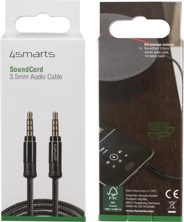 Immagine prodotto 4smarts Cavo con jack da 3,5 mm (1 m, Connettore da 3,5 mm (AUX))