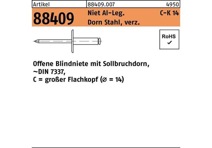 Image du produit Rivet POP R 88409 grosser Flachkopf