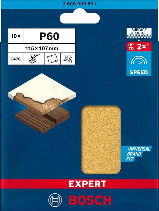 Produktbild Bosch Professional Zubehör EXPERT C470 Schleifpapier mit 6 Löchern für Schwingschleifer, 115 x 107 mm, G 60, 10-tlg. (60)