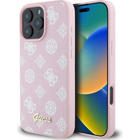 Guess GUHMP16XPGPYSP iPhone 16 Pro Max różowy/pink HC MagSafe PU Peony Script (Apple iPhone 16 Pro Max), Smartphone Hüll...