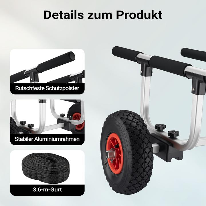 Produktbild Wiltec Alu Transportwagen 90kg luftbereift Ø26cm Kajakwagen Kanu Kanuwagen Kajak