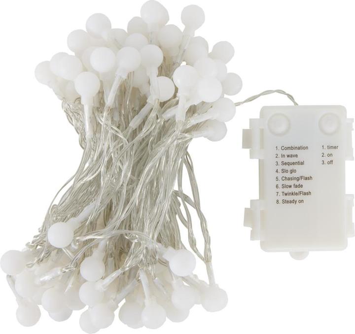 Image du produit Idena Guirlande lumineuse LED en forme de boule avec minuterie 6h pour 3 piles AA blanc chaud 100 LED (10.20 m)
