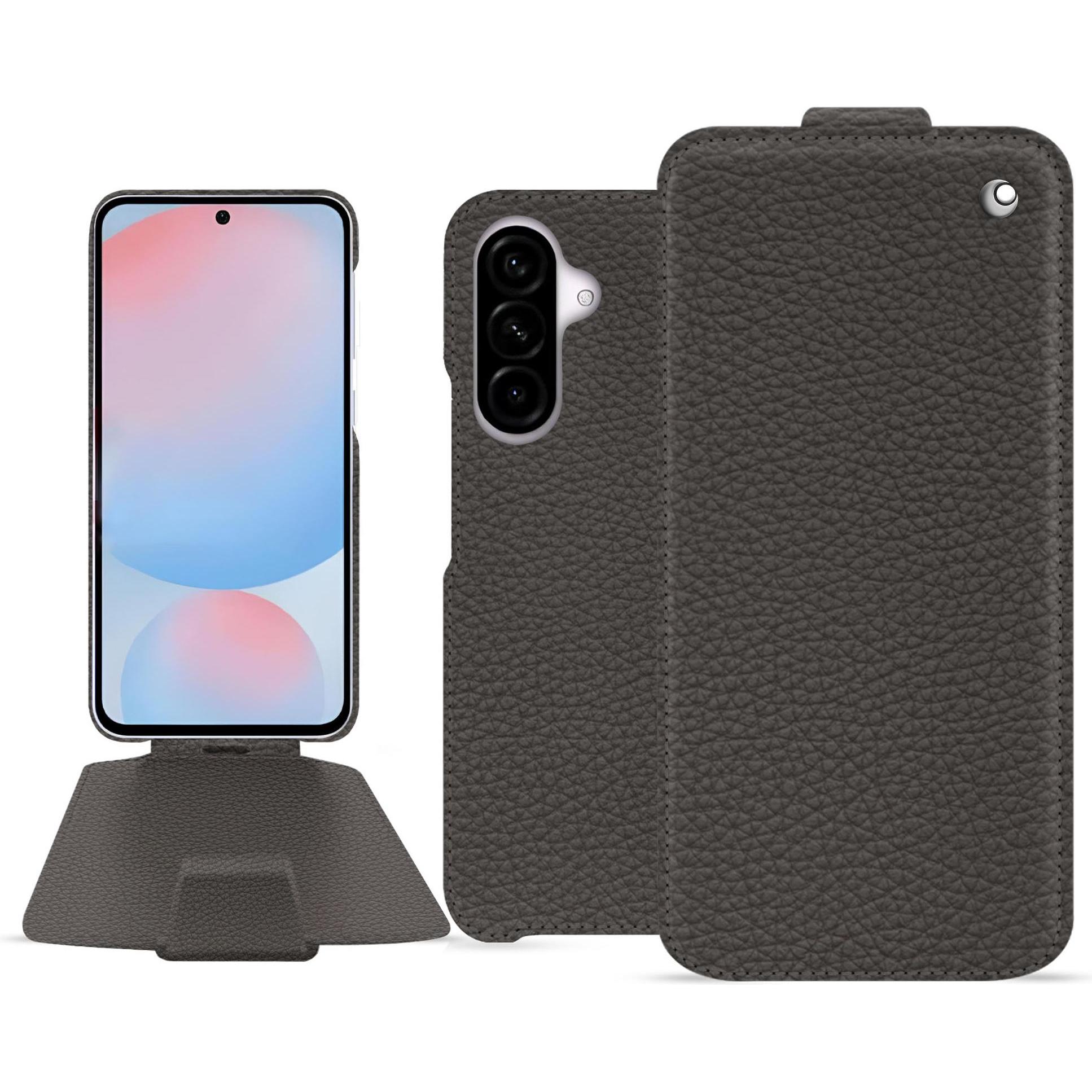 Noreve Lederschutzhülle vertikal (Samsung Galaxy A56), Smartphone Hülle, Grau
