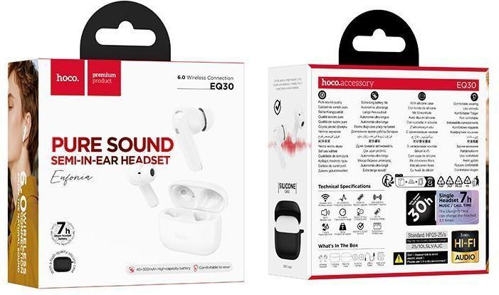 Image du produit Hoco Wireless headphones Wireless earphones TWS EQ30 white (7 h, Sans fil)