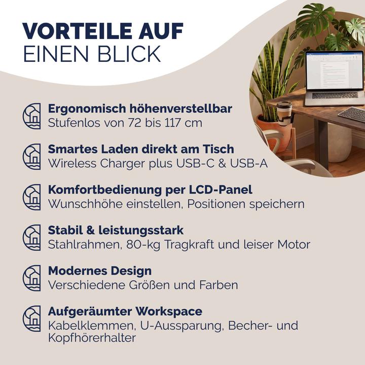 Image du produit Casaria Höhenverstellbarer Schreibtisch (160 x 75 cm)