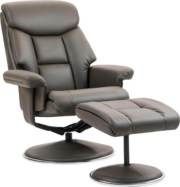 Homcom Fauteuil relax avec pouf dossier réglable similicuir gris, 81x95x107cm